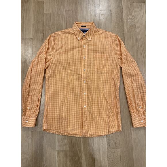 Tommy Hilfiger Men’s Dress Shirt 16/34-35 100% Cotton Orange Gingham - Picture 1 of 9